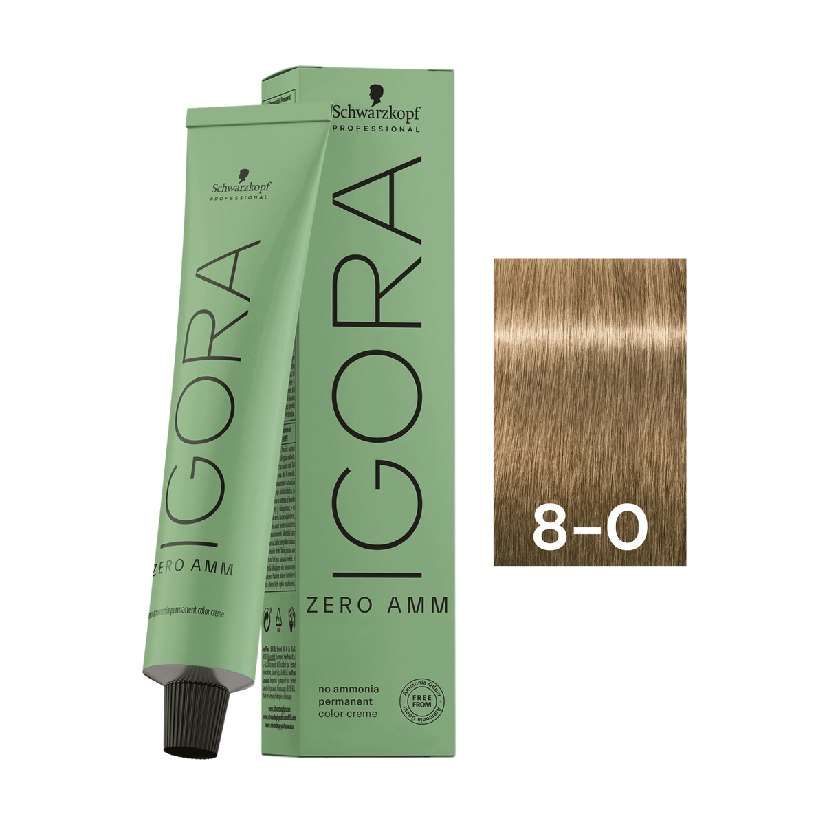 Schwarzkopf Professional - Igora Zero Amm 8-0 Light Blonde Natural 60ml – tube and box