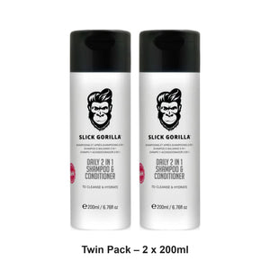 Slick Gorilla - Daily 2 in 1 Shampoo & Conditioner – Twin Pack (2 x 200ml) – bundle contents: 2 x Slick Gorilla - Daily 2 in 1 Shampoo & Conditioner 200ml