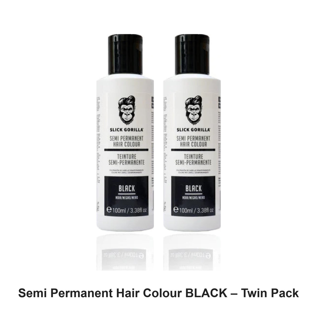 Slick Gorilla - Semi Permanent Hair Colour BLACK – Twin Pack (2 x 100ml) – bundle contents: 2 x Slick Gorilla - Semi Permanent Hair Colour BLACK 100ml