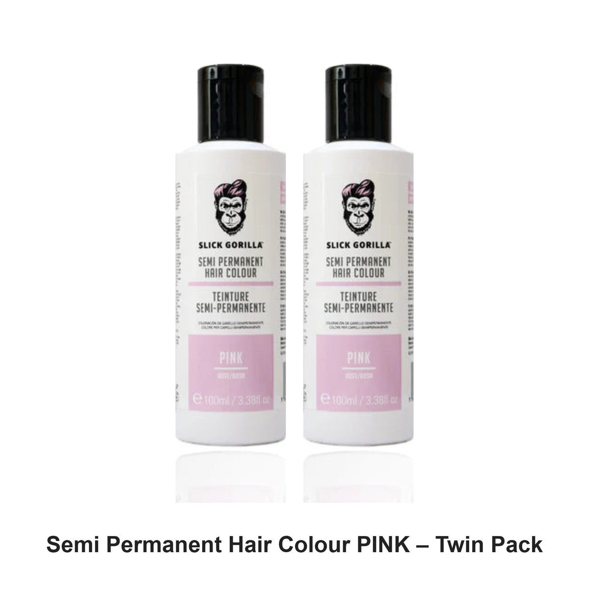 Slick Gorilla - Semi Permanent Hair Colour PINK – Twin Pack (2 x 100ml) – bundle contents: 2 x Slick Gorilla - Semi Permanent Hair Colour PINK 100ml
