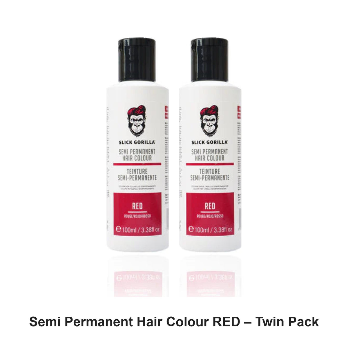 Slick Gorilla - Semi Permanent Hair Colour RED – Twin Pack (2 x 100ml) – bundle contents: 2 x Slick Gorilla - Semi Permanent Hair Colour RED 100ml