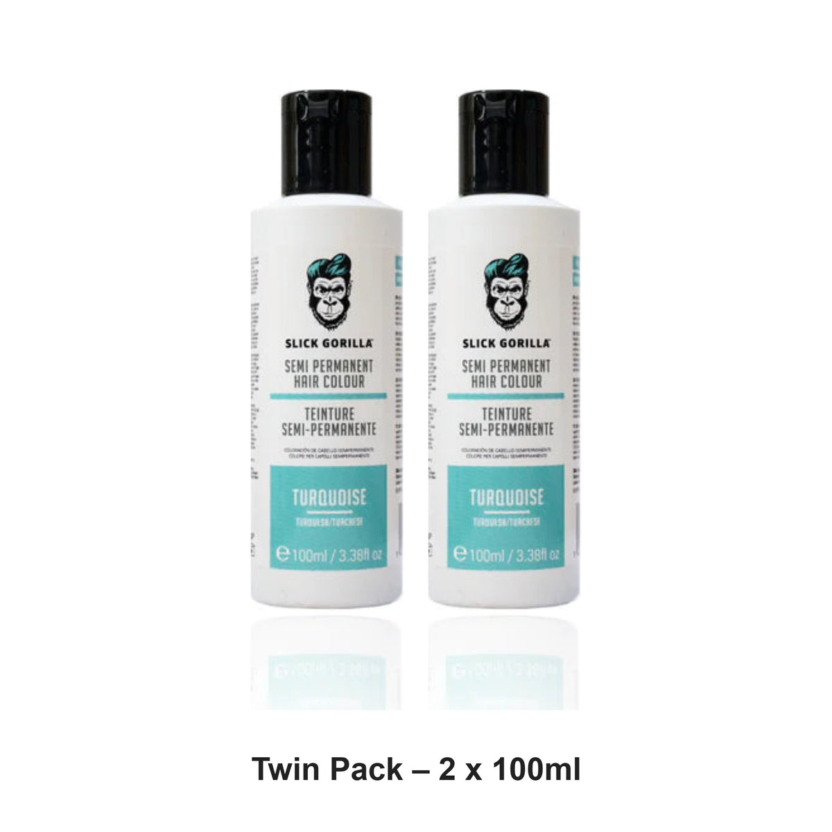 Slick Gorilla - Semi Permanent Hair Colour TURQUOISE – Twin Pack (2 x 100ml) – bundle contents: 2 x Slick Gorilla - Semi Permanent Hair Colour TURQUOISE 100ml