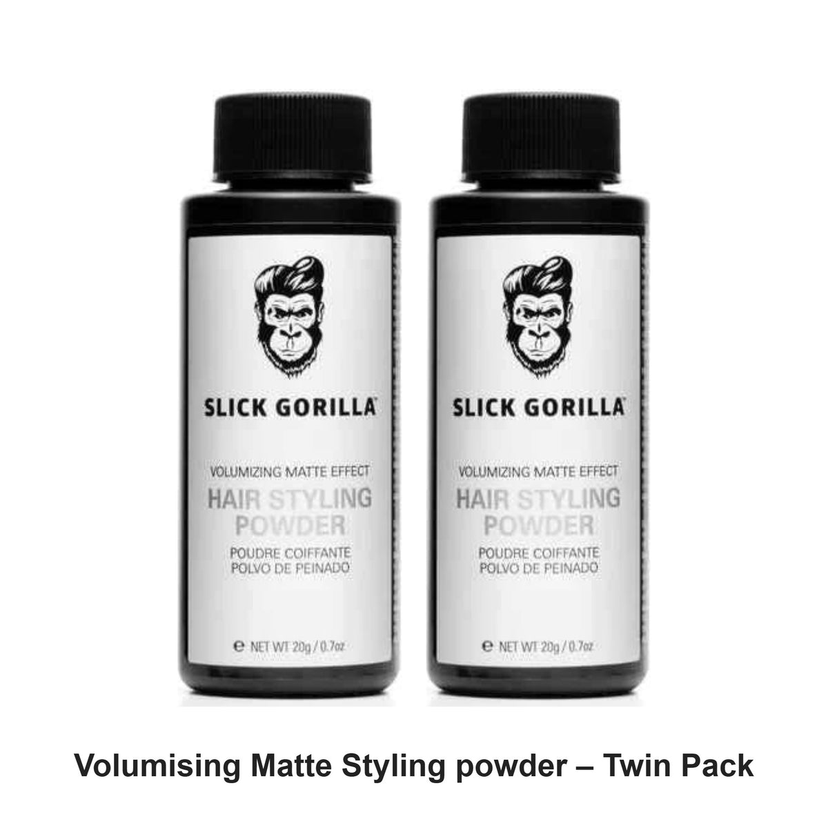 Slick Gorilla - Volumising Matte Styling powder – Twin Pack (2 x 20g) – bundle contents: 2 x Slick Gorilla - Volumising Matte Styling powder 20g