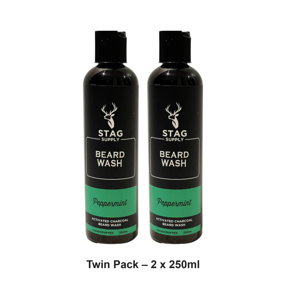 Stag Supply - Activated Charcoal Peppermint Beard Wash – Twin Pack (2 x 250ml) – bundle contents: 2 x Stag Supply - Activated Charcoal Peppermint Beard Wash 250ml