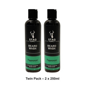 Stag Supply - Activated Charcoal Peppermint Beard Wash – Twin Pack (2 x 250ml) – bundle contents: 2 x Stag Supply - Activated Charcoal Peppermint Beard Wash 250ml