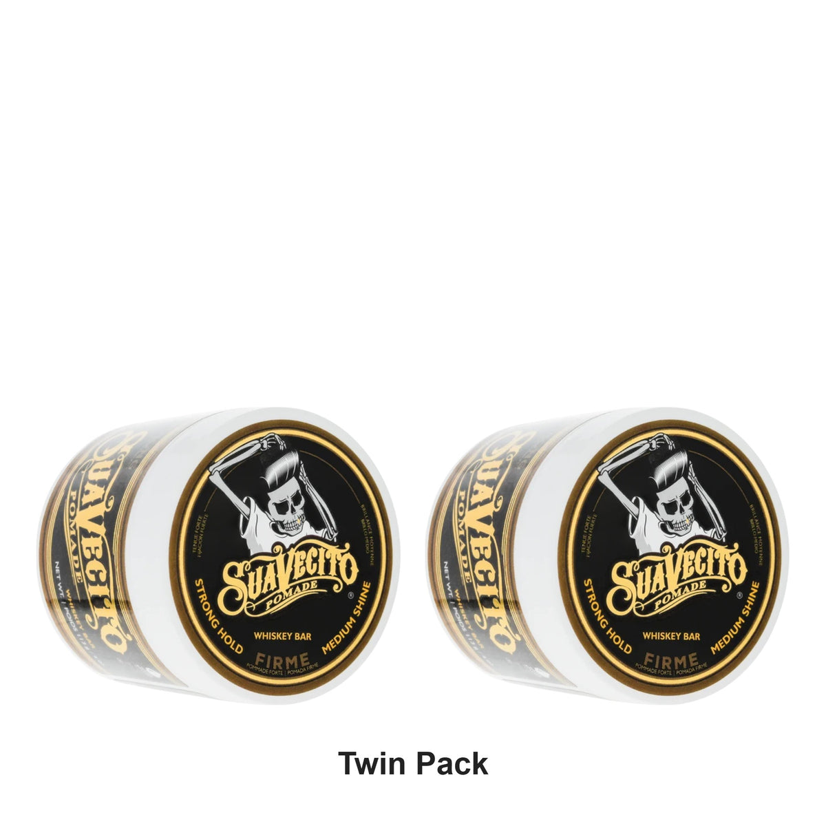 Suavecito - Whiskey Bar Firme Strong Hold Pomade – Twin Pack – bundle contents: 2 x Suavecito - Whiskey Bar Firme Strong Hold Pomade