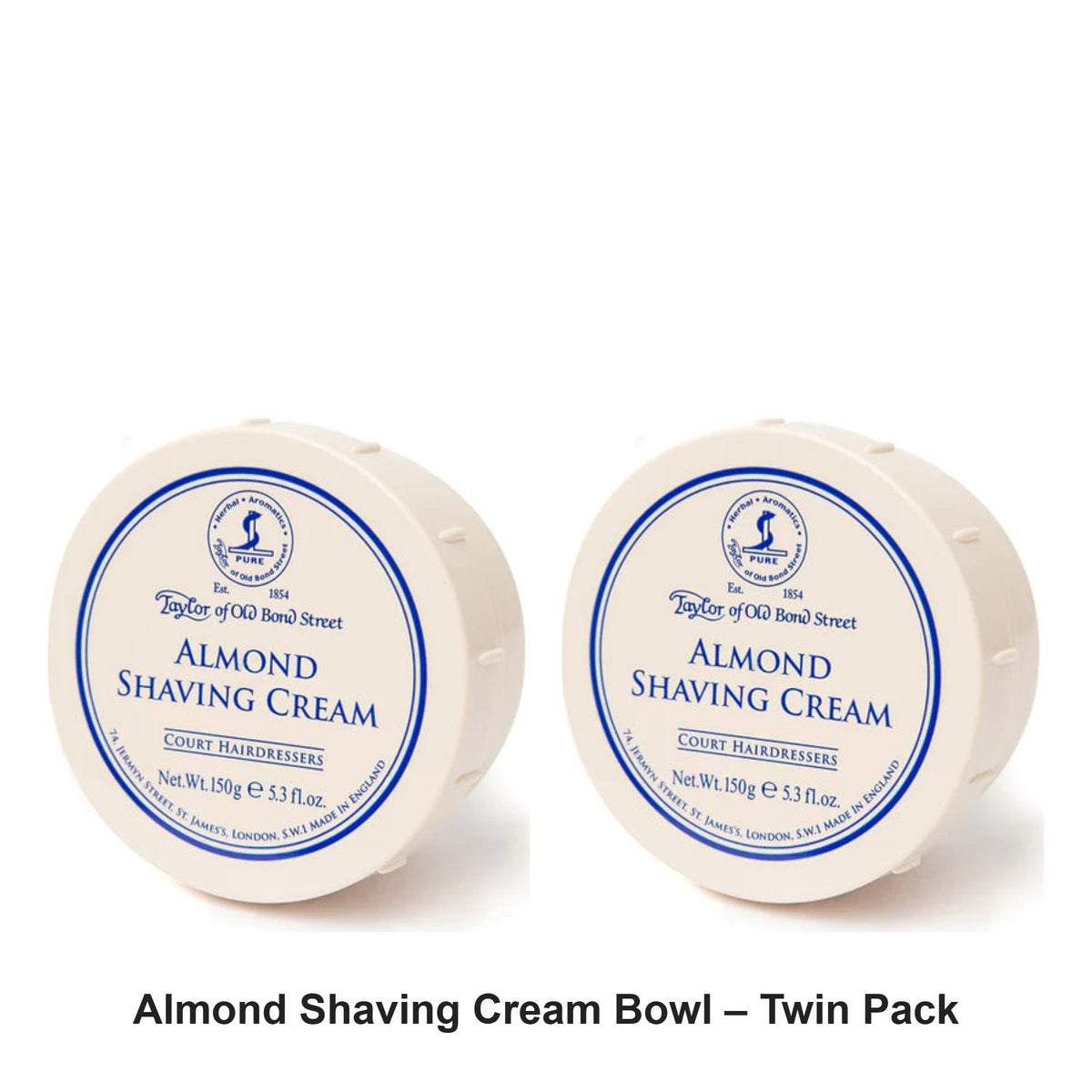 Taylor of Old Bond Street - Almond Shaving Cream Bowl – Twin Pack (2 x 150g) – bundle contents: 2 x Taylor of Old Bond Street - Almond Shaving Cream Bowl 150g