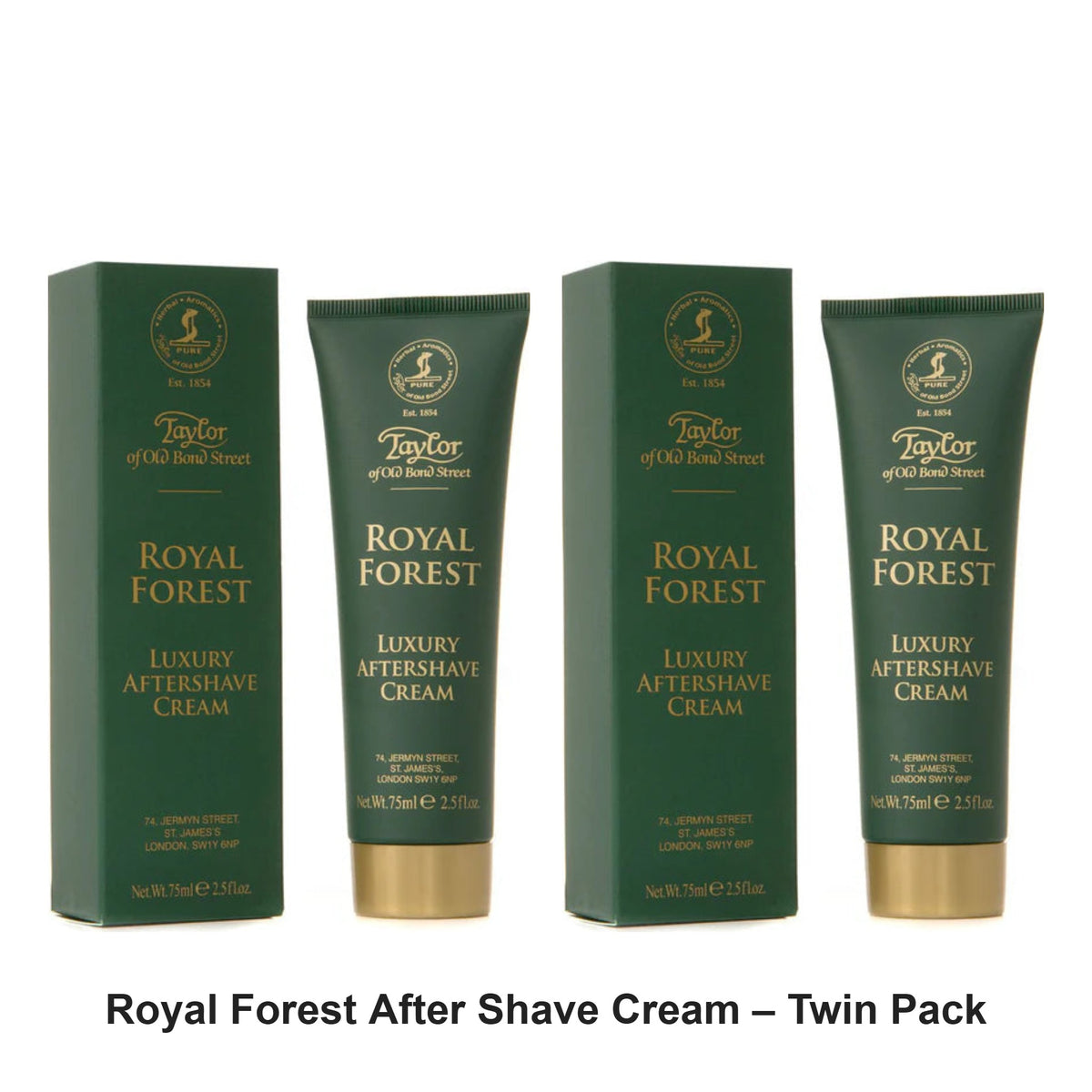 Taylor of Old Bond Street - Royal Forest After Shave Cream – Twin Pack (2 x 75ml) – bundle contents: 2 x Taylor of Old Bond Street - Royal Forest After Shave Cream 75ml