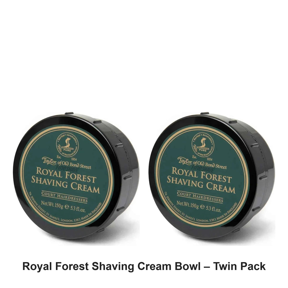 Taylor of Old Bond Street - Royal Forest Shaving Cream Bowl – Twin Pack (2 x 150g) – bundle contents: 2 x Taylor of Old Bond Street - Royal Forest Shaving Cream Bowl 150g