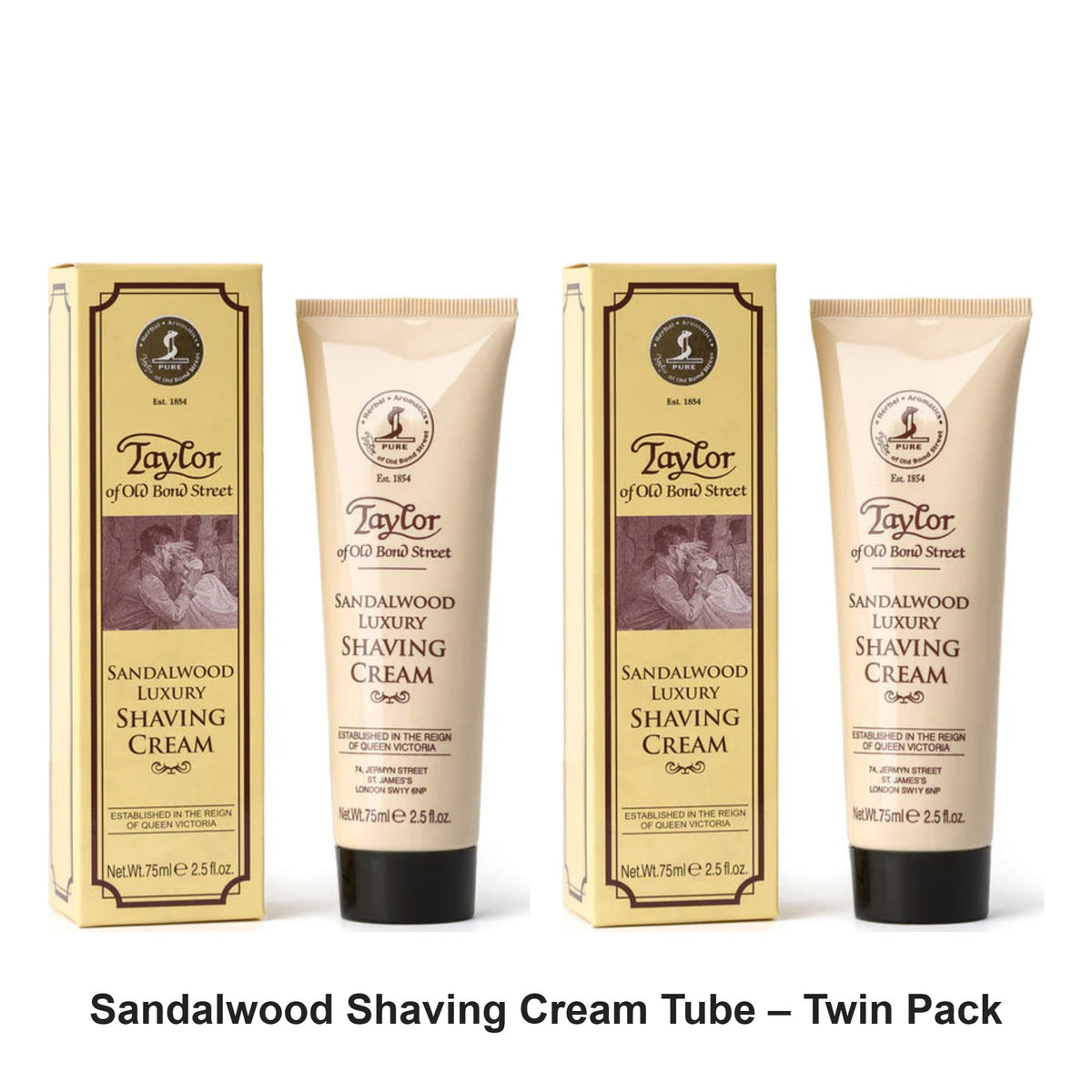 Taylor of Old Bond Street - Sandalwood Shaving Cream Tube – Twin Pack (2 x 75ml) – bundle contents: 2 x Taylor of Old Bond Street - Sandalwood Shaving Cream Tube 75ml