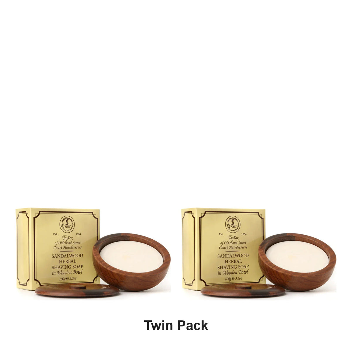 Taylor of Old Bond Street - Sandalwood Soap 100g in Wooden Bowl – Twin Pack – bundle contents: 2 x Taylor of Old Bond Street - Sandalwood Soap 100g in Wooden Bowl