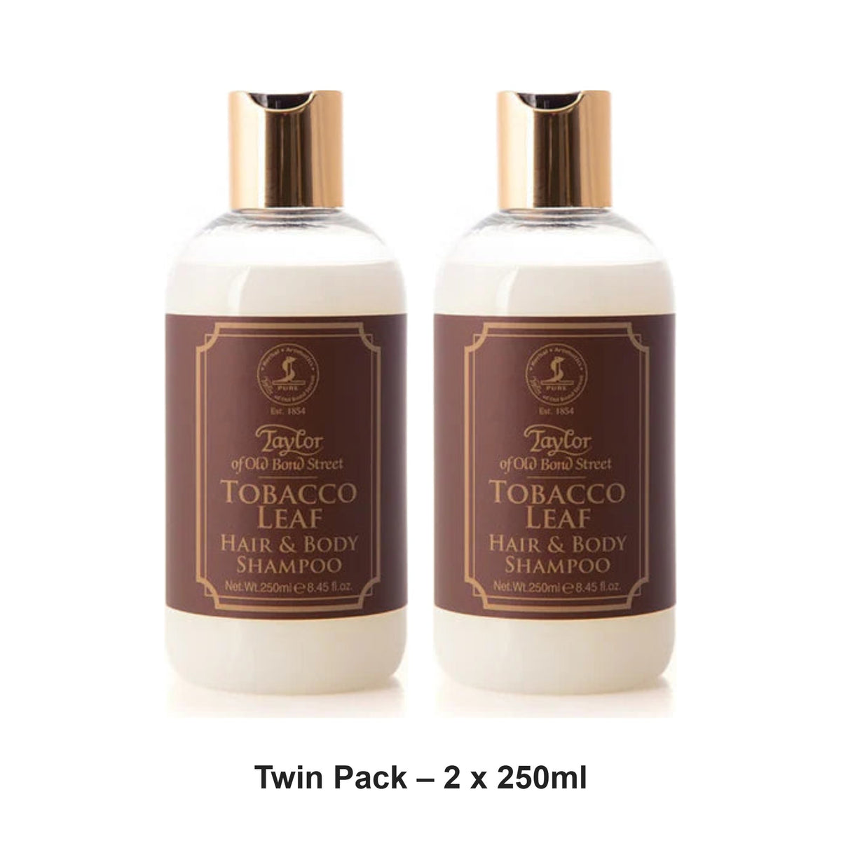 Taylor of Old Bond Street - Tobacco Leaf Hair and Body Shampoo – Twin Pack (2 x 250ml) – bundle contents: 2 x Taylor of Old Bond Street - Tobacco Leaf Hair and Body Shampoo 250ml