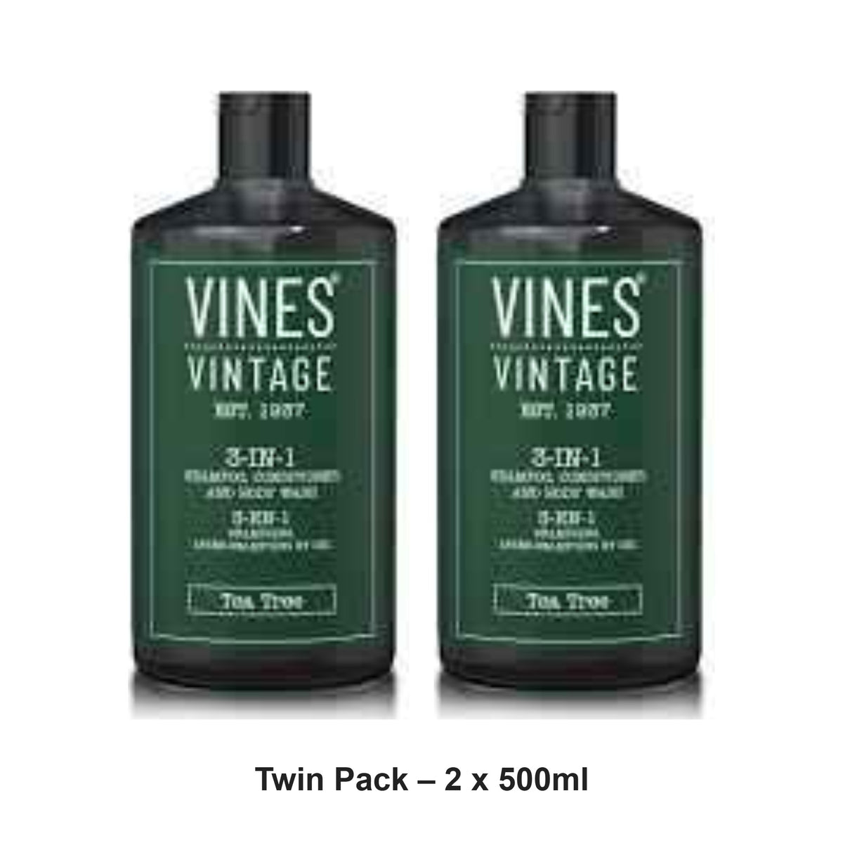 Vines Vintage - 3-in-1 Shampoo Conditioner & Body Wash – Twin Pack (2 x 500ml) – bundle contents: 2 x Vines Vintage - 3-in-1 Shampoo Conditioner & Body Wash 500ml