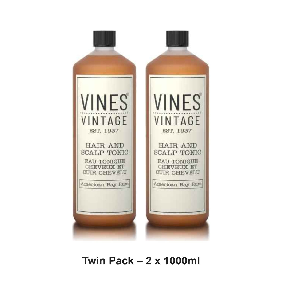 Vines Vintage - American Bay Rum Hair & Scalp Tonic – Twin Pack (2 x 1000ml) – bundle contents: 2 x Vines Vintage - American Bay Rum Hair & Scalp Tonic 1000ml