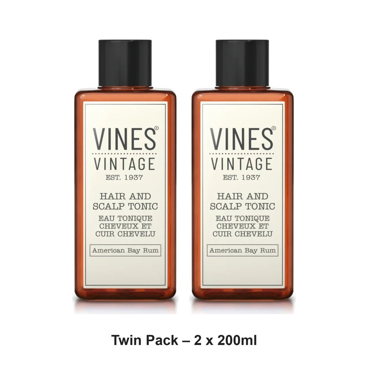 Vines Vintage - American Bay Rum Hair & Scalp Tonic – Twin Pack (2 x 200ml) – bundle contents: 2 x Vines Vintage - American Bay Rum Hair & Scalp Tonic 200ml